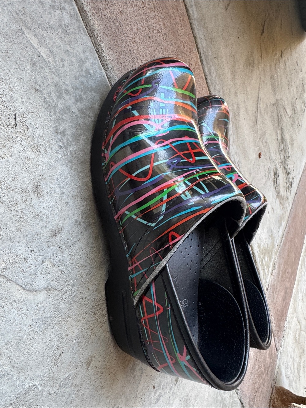 Dansko Black Multi-Color Patterned Clogs - Picture 6 of 6